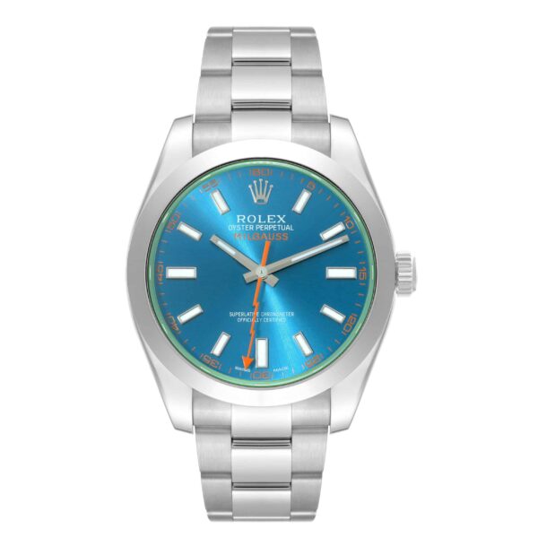 Rolex Milgauss Blue Dial Green Crystal Steel Mens Watch 116400GV Box Card - Image 2