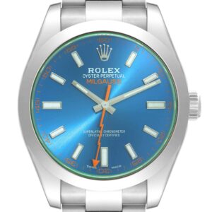 Rolex Milgauss Blue Dial Green Crystal Steel Mens Watch 116400GV Card
