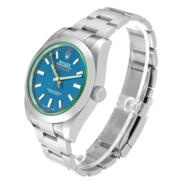 Rolex Milgauss Blue Dial Green Crystal Steel Mens Watch 116400GV Card - Image 4
