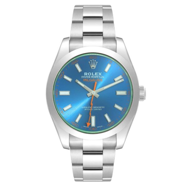 Rolex Milgauss Blue Dial Green Crystal Steel Mens Watch 116400GV Card - Image 2