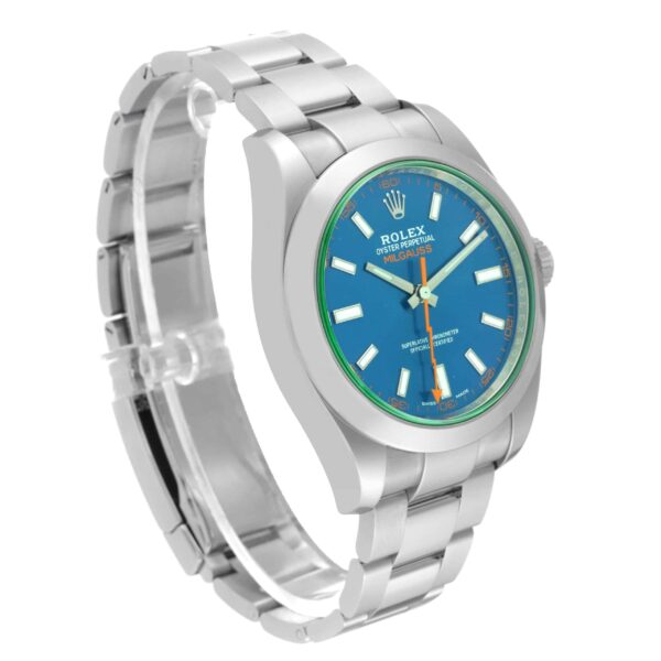 Rolex Milgauss Blue Dial Green Crystal Steel Mens Watch 116400GV Card - Image 3