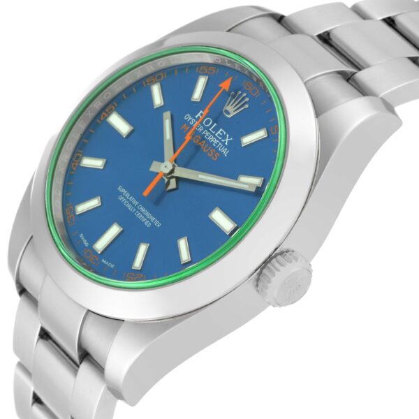 Rolex Milgauss Green Crystal Steel Mens Watch 116400GV Box Card - Image 5
