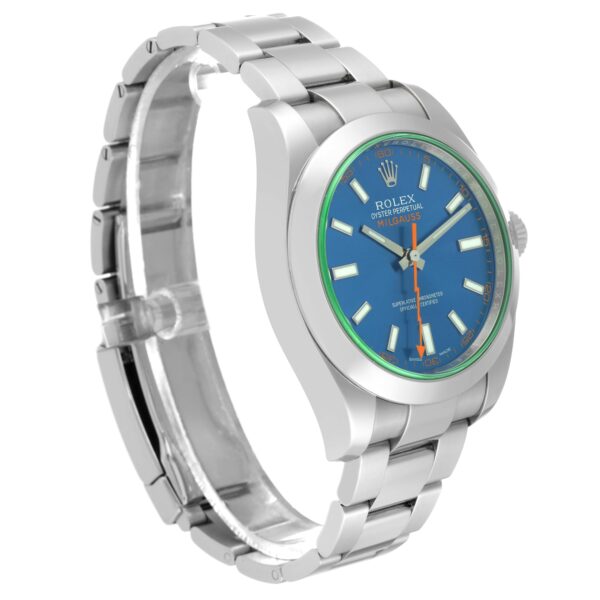 Rolex Milgauss Green Crystal Steel Mens Watch 116400GV Box Card - Image 3