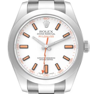 Rolex Milgauss White Dial Orange Markers Steel Mens Watch 116400