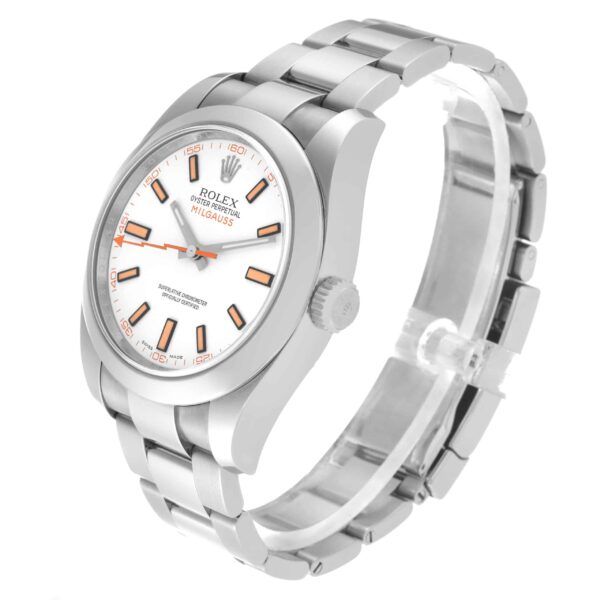 Rolex Milgauss White Dial Orange Markers Steel Mens Watch 116400 - Image 6