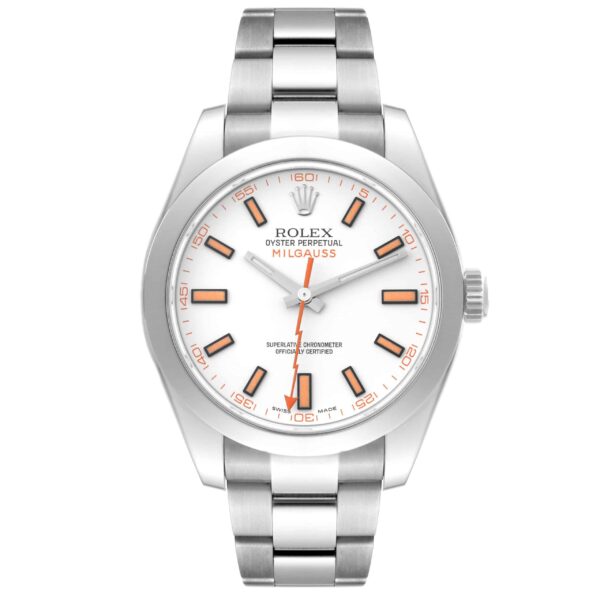 Rolex Milgauss White Dial Orange Markers Steel Mens Watch 116400 - Image 3