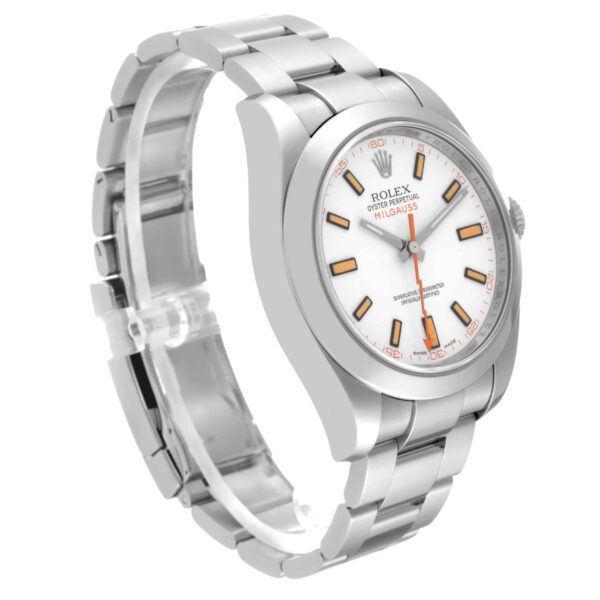 Rolex Milgauss White Dial Orange Markers Steel Mens Watch 116400 - Image 3