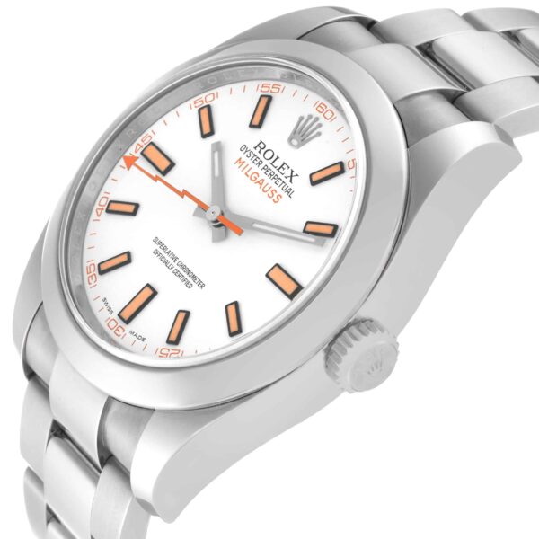Rolex Milgauss White Dial Orange Markers Steel Mens Watch 116400 - Image 7