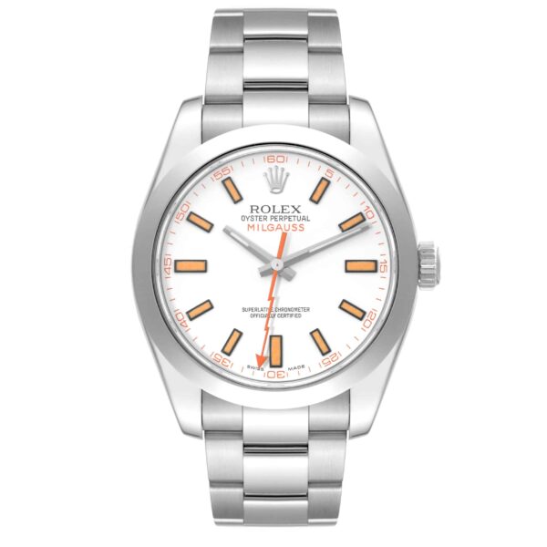 Rolex Milgauss White Dial Orange Markers Steel Mens Watch 116400 - Image 2