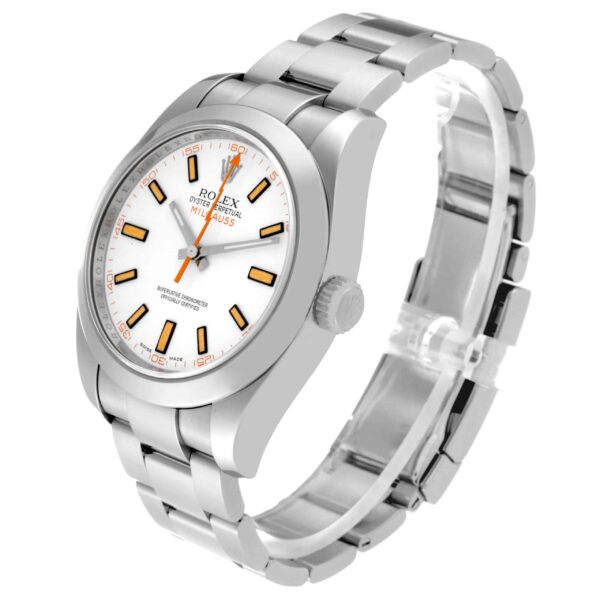 Rolex Milgauss White Dial Orange Markers Steel Mens Watch 116400 - Image 4