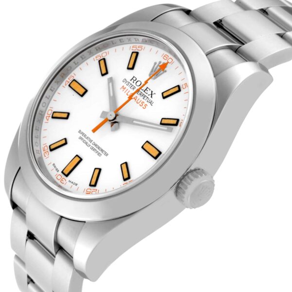 Rolex Milgauss White Dial Orange Markers Steel Mens Watch 116400 - Image 5