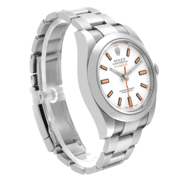 Rolex Milgauss White Dial Orange Markers Steel Mens Watch 116400 - Image 5
