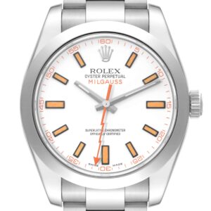 Rolex Milgauss White Dial Orange Markers Steel Mens Watch 116400