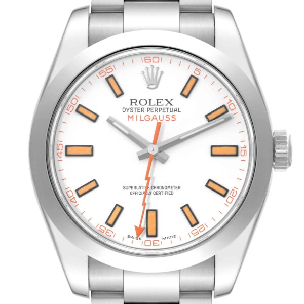 Rolex Milgauss White Dial Orange Markers Steel Mens Watch 116400