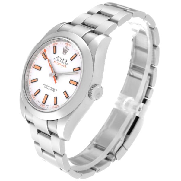 Rolex Milgauss White Orange Dial Steel Mens Watch 116400 Box Card - Image 5