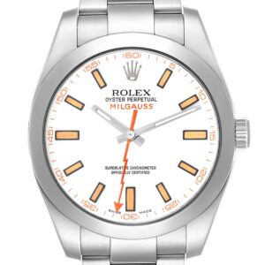 Rolex Milgauss White Orange Dial Steel Mens Watch 116400 Box Card