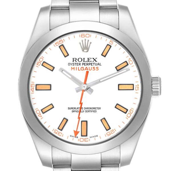Rolex Milgauss White Orange Dial Steel Mens Watch 116400 Box Card