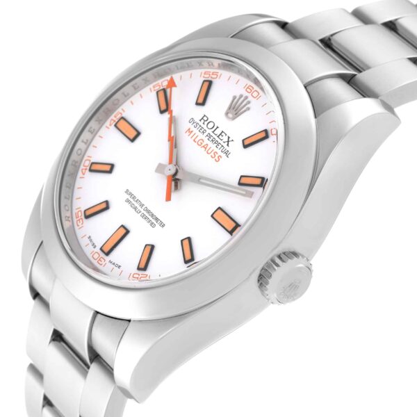 Rolex Milgauss White Orange Dial Steel Mens Watch 116400 Box Card - Image 6