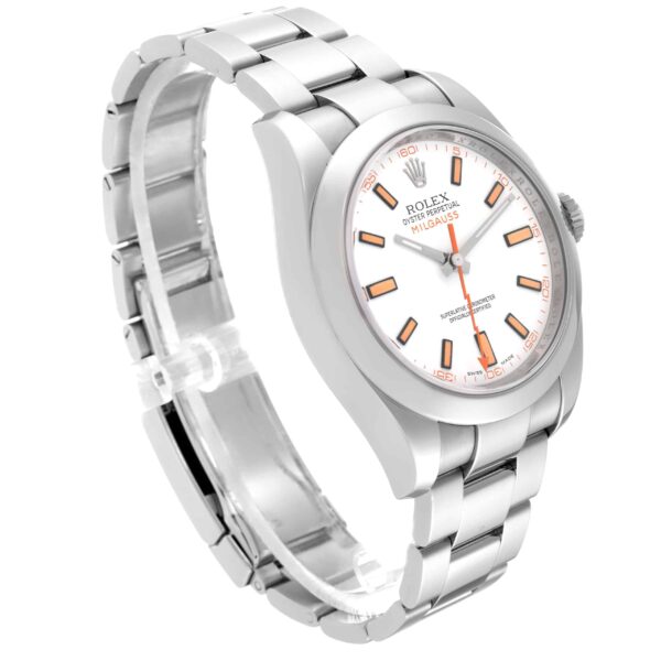 Rolex Milgauss White Orange Dial Steel Mens Watch 116400 Box Card - Image 3