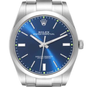 Rolex Oyster Perpetual 39mm Blue Dial Steel Mens Watch 114300