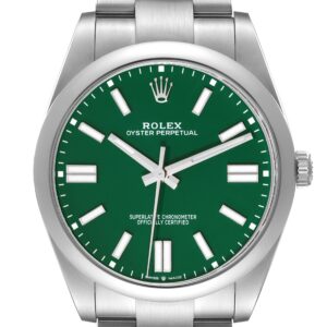 Rolex Oyster Perpetual 41mm Green Dial Steel Mens Watch 124300 Unworn