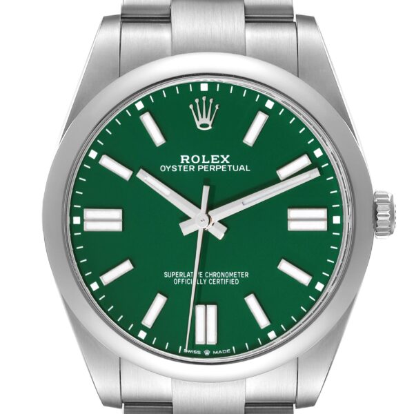 Rolex Oyster Perpetual 41mm Green Dial Steel Mens Watch 124300 Unworn