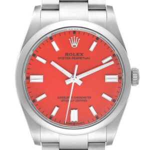 rolex oyster perpetual coral red dial steel mens watch 126000 box card 3735 j7ymy.jpg