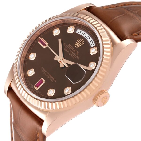 rolex president day date rose gold diamond ruby dial mens watch 118135 box card 1384 0kuzg.jpg