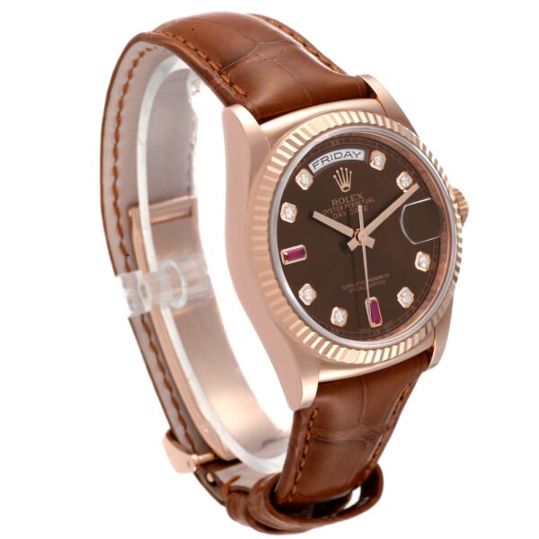 rolex president day date rose gold diamond ruby dial mens watch 118135 box card 2176 ipcuk.jpg