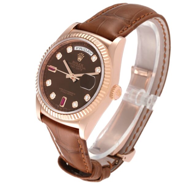 rolex president day date rose gold diamond ruby dial mens watch 118135 box card 2431 rkof5.jpg