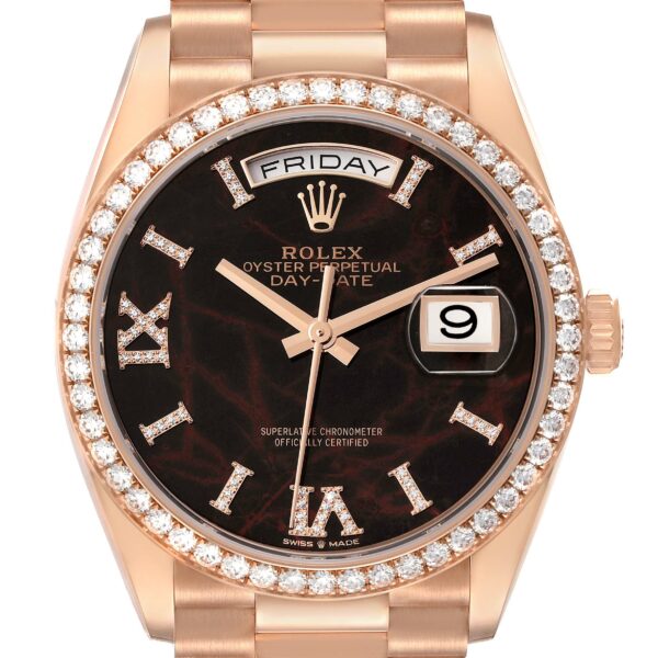 rolex president day date rose gold eisenkiesel dial diamond mens watch 128345 unworn 2423 yjxxc.jpg