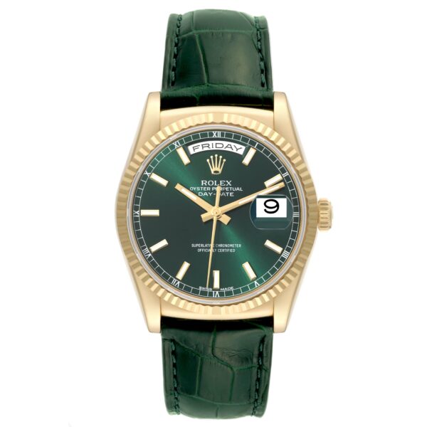 rolex president day date yellow gold green dial mens watch 118138 7833 wd1ke.jpg