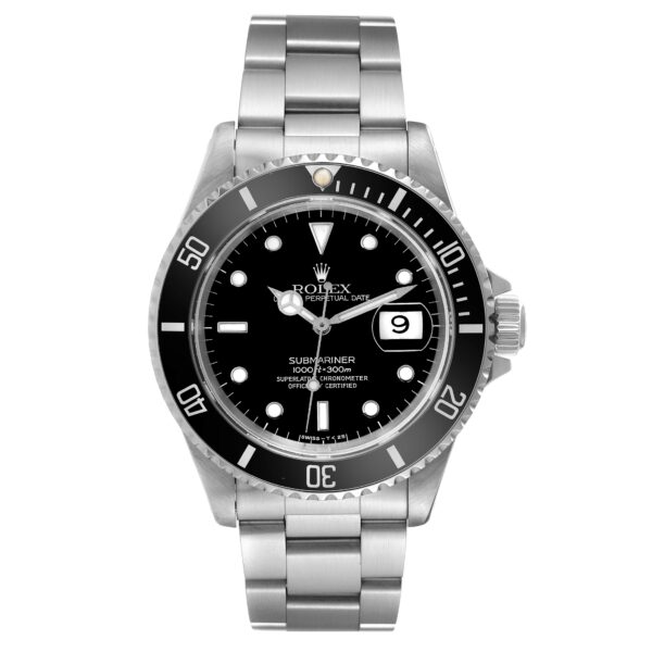 rolex submariner date black frosted dial steel mens watch 16610 box papers 2029 kpbso.jpg
