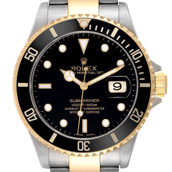 rolex submariner steel yellow gold black dial mens watch 16613 box papers 4687 yfwry.jpg