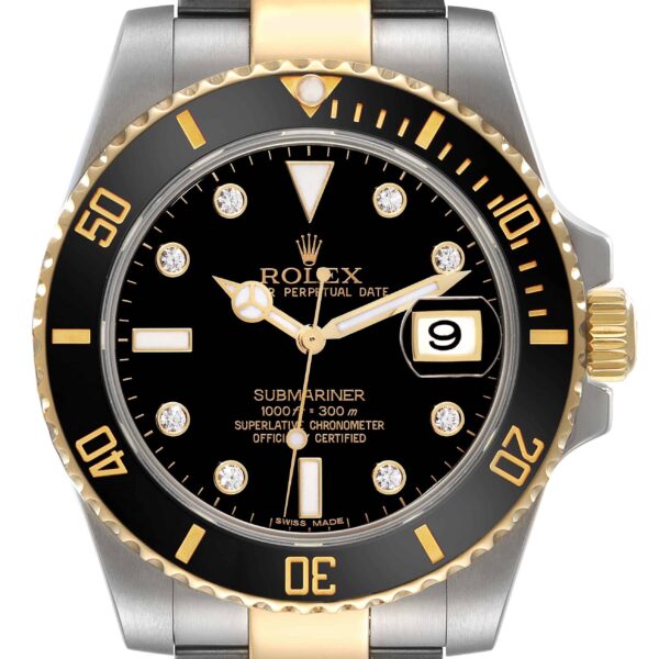 rolex submariner steel yellow gold black diamond dial mens watch 116613 box card 2289 1clkz.jpg