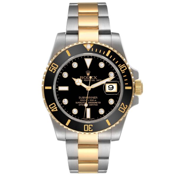 rolex submariner steel yellow gold black diamond dial mens watch 116613 box card 3732 hdtxh.jpg