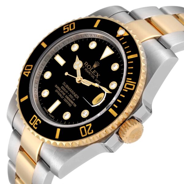 rolex submariner steel yellow gold black diamond dial mens watch 116613 box card 5418 omkuj.jpg