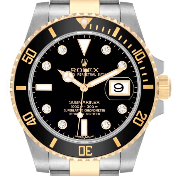 rolex submariner steel yellow gold black diamond dial mens watch 116613 box card 6983 fa5q6.jpg