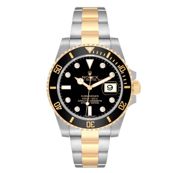 rolex submariner steel yellow gold black diamond dial mens watch 116613 box card 8464 azubx.jpg