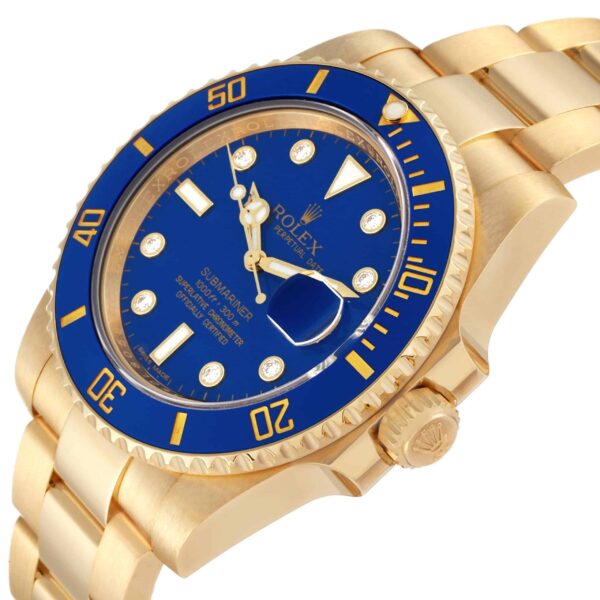 rolex submariner yellow gold blue diamond dial mens watch 116618 box card 6213 zvoyn.jpg