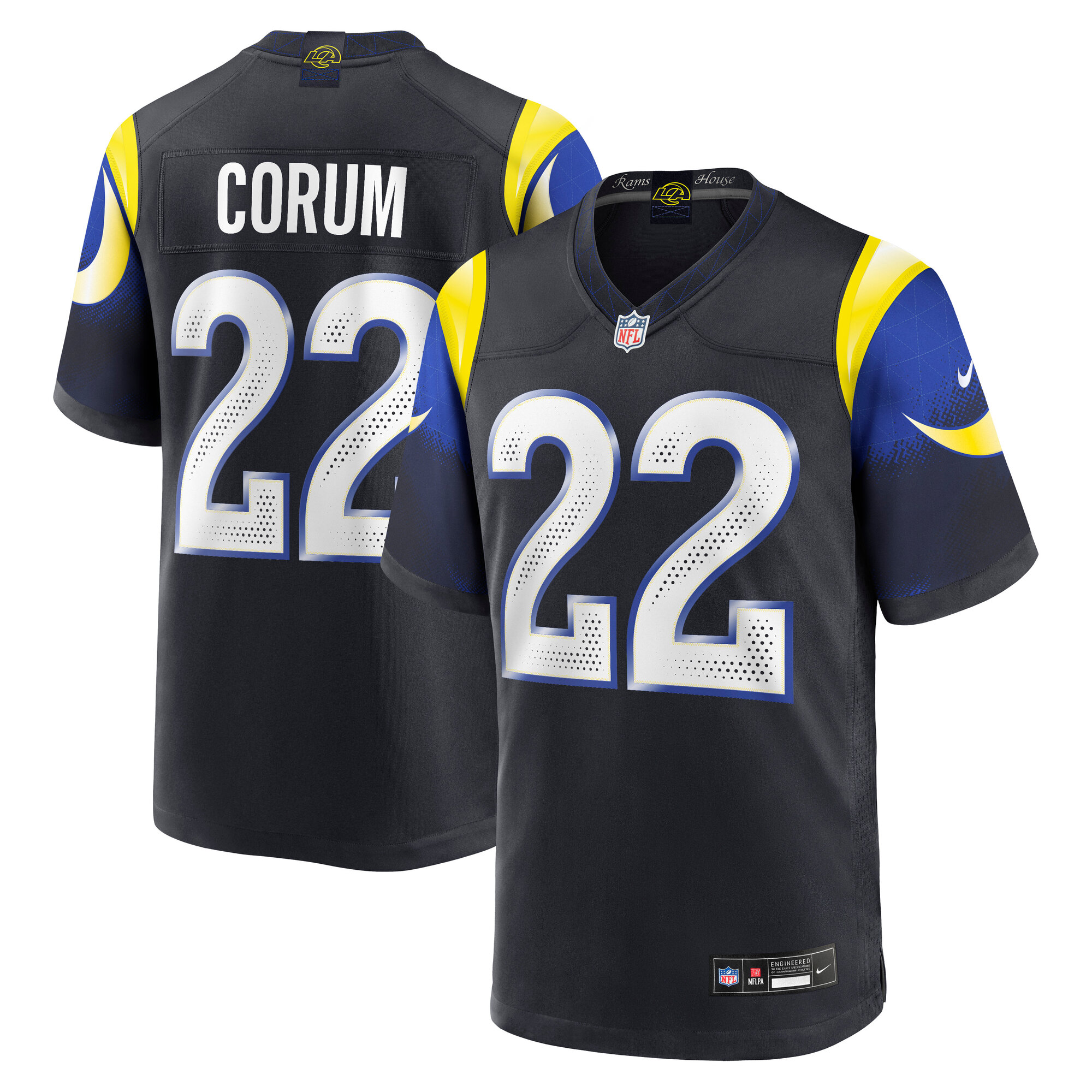 blake corum los angeles rams nike 2025 rivalries collection game jersey midnight blue clowdercats 21nd2.jpg