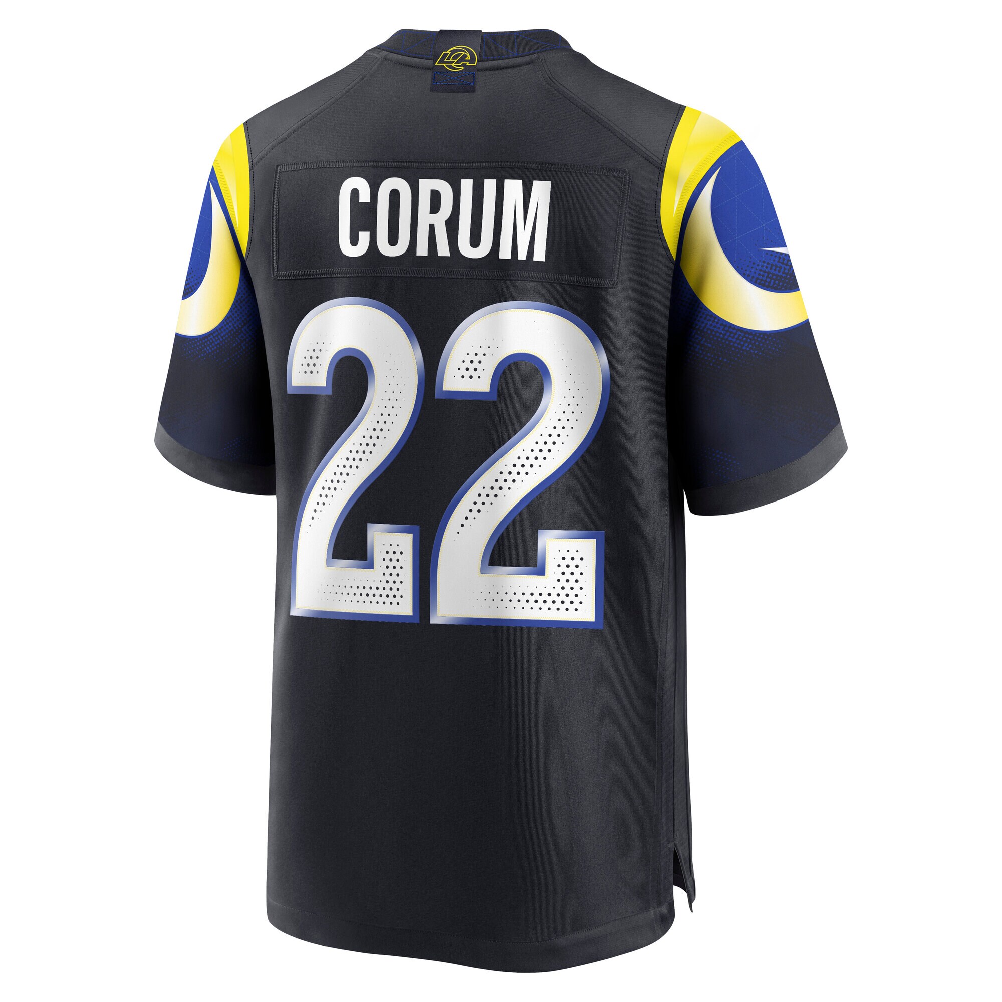 blake corum los angeles rams nike 2025 rivalries collection game jersey midnight blue clowdercats qozwy.jpg