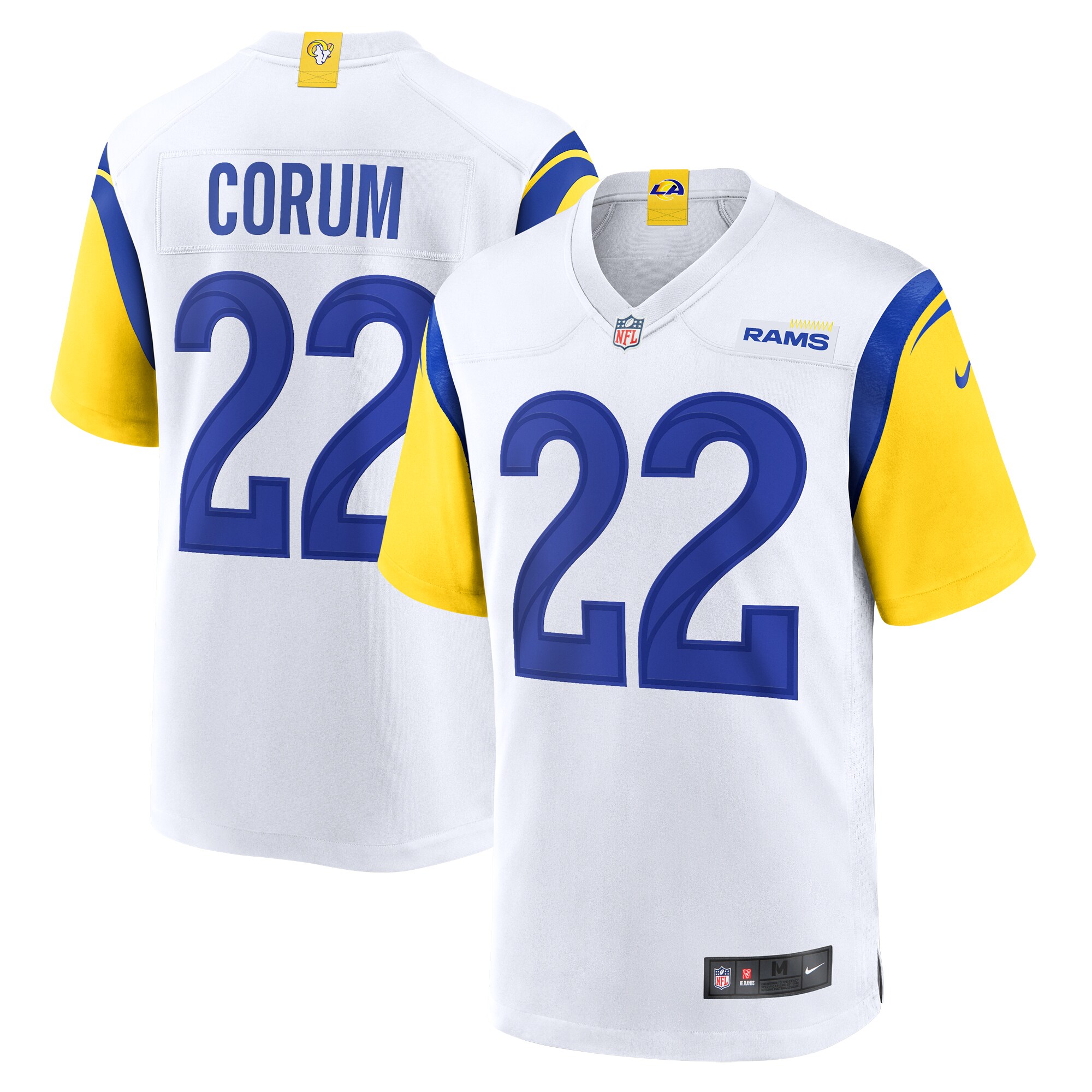 blake corum los angeles rams nike game jersey white clowdercats dtadp.jpg