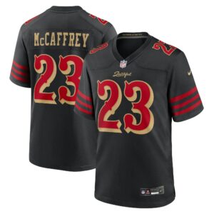 christian mccaffrey san francisco 49ers nike 2025 rivalries collection game jersey black clowdercats nfyxj.jpg