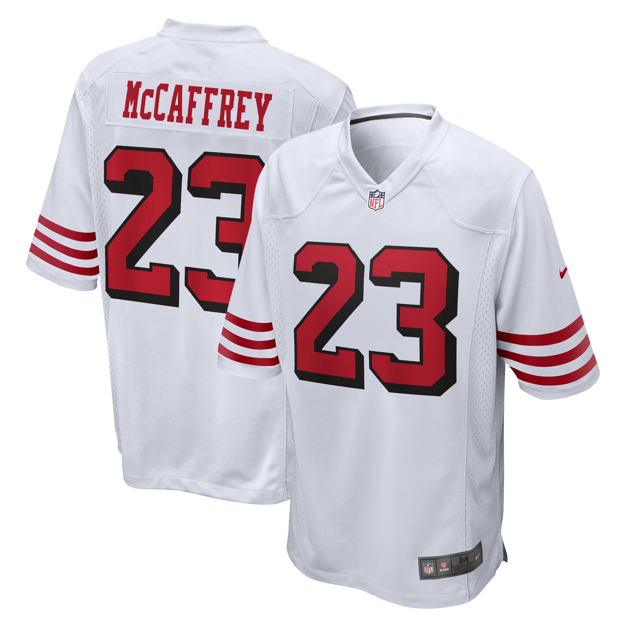 christian mccaffrey san francisco 49ers nike game jersey white clowdercats ngknz.jpg