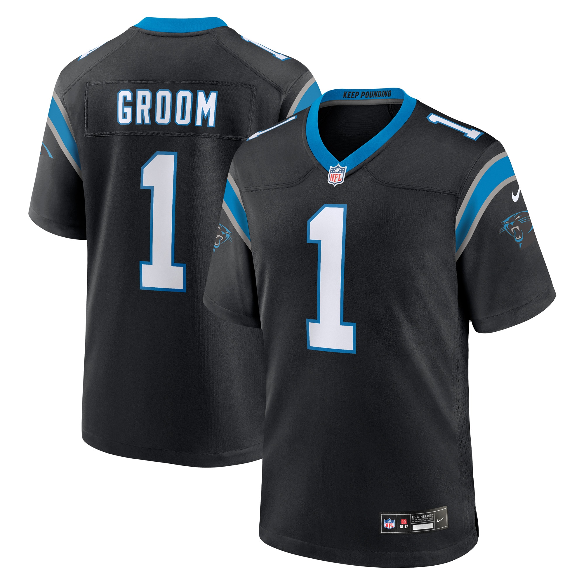 number 1 groom carolina panthers nike game jersey black clowdercats tiemk.jpg