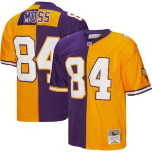 randy moss minnesota vikings mitchell ness 1998 split legacy replica jersey purplegold clowdercats owbzu.jpg
